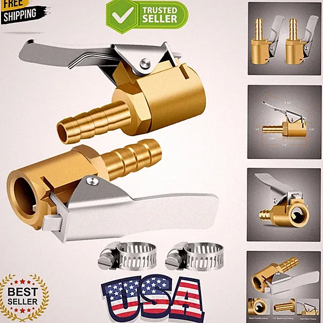 1/4" Brass tire inflator Lock on air Chuck,Mini air Compressor Portable tire...