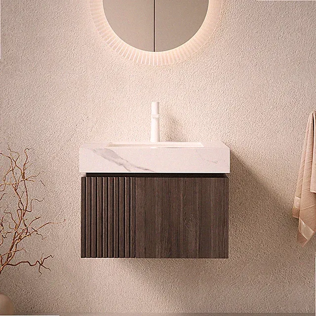 24" Bathroom Vanity Sink Floating Plywood Cabinet Carrara White Espresso