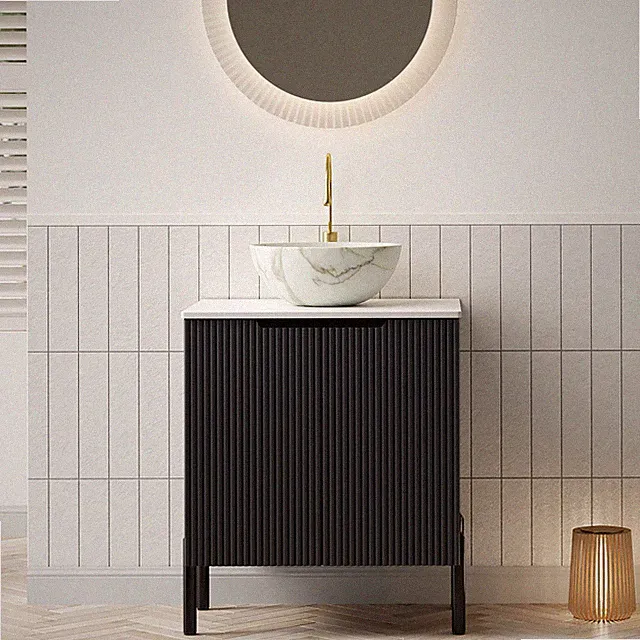 24" Bathroom Vanity with Sink Carrara White Sintered Stone Top Black Cabinet