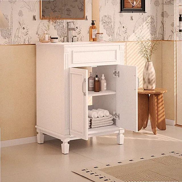 24'' Bathroom Vanity with Top Sink, Modern Storage Cabinet w/Soft-Closing Doors