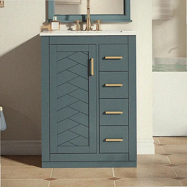 24in Bathroom Vanity Integrated Ceramic Sink 1 Door 3 Drawers