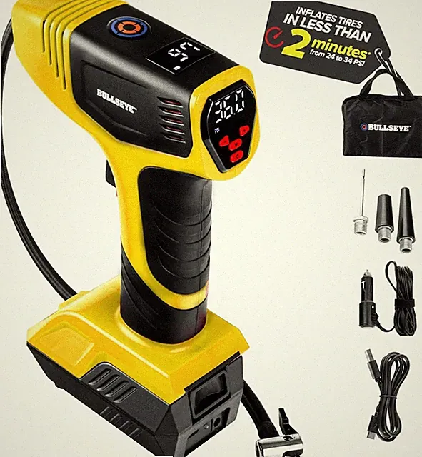Bullseye Pro Portable Rechargeable Tire Inflator with Digital Pressure Gauge
