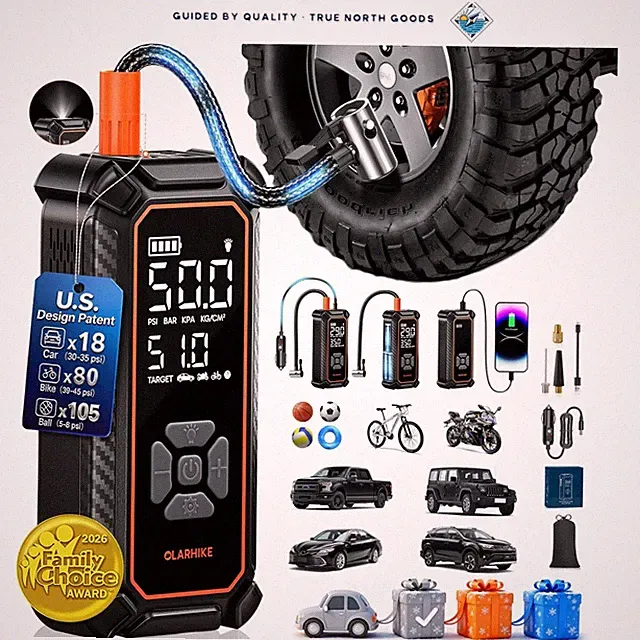 Cordless Air Compressor for Quick Tire Inflation and Sports Balls with LED Light