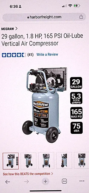 McGraw 29 gallon, vertical air compressor