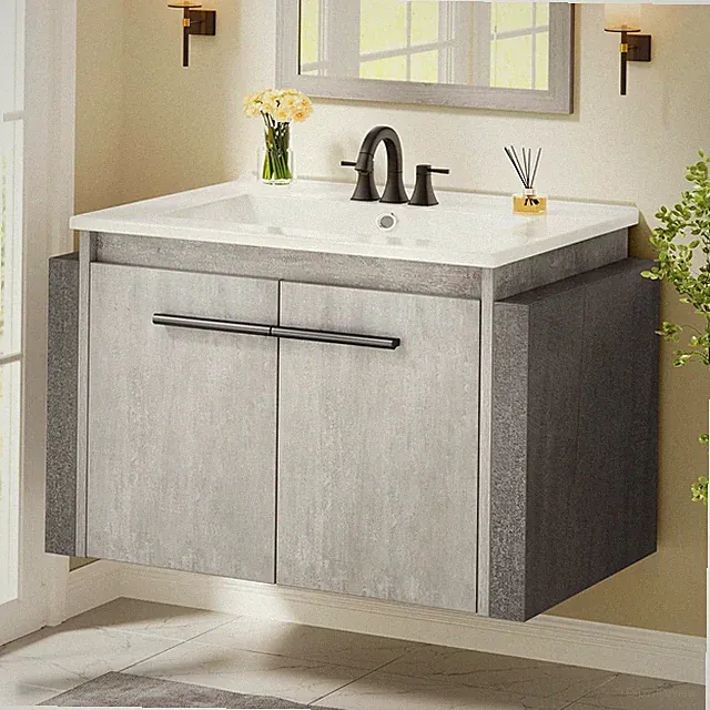 Modern 24" Wall-Mounted Bathroom Vanity with Sink & Soft-Close Doors, Grey