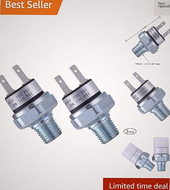 Pressure Switch 120-150 PSI Air Compressor Pressure Switch 1/4"-18 NPT Air Pe...