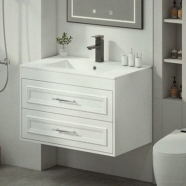 Space-Saving Floating Vanity:Wall-Mounted with Ceramic Sink & Soft-Close Drawers