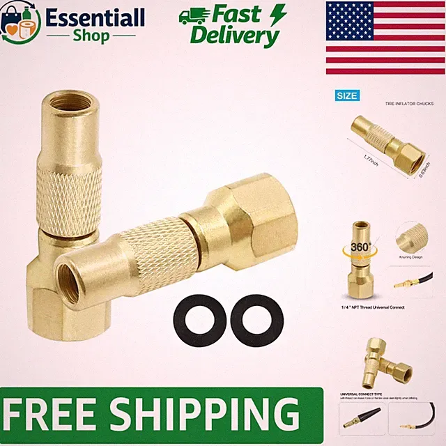 Universal Twist-On Tire Air Chuck, 2-Pack Heavy Duty Brass for Quick Inflation