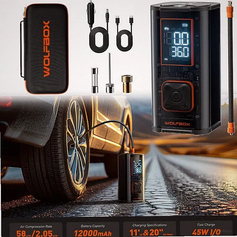 WOLFBOX 150 PSI Air Compressor Tire Inflator Fits Car Moto Bike Tires Air Pump