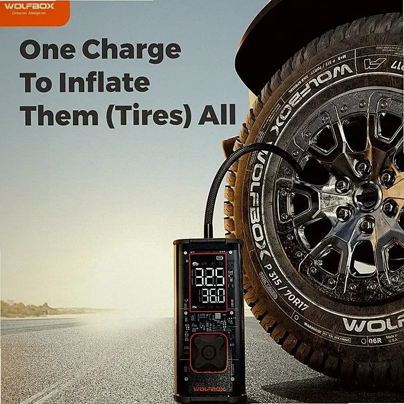 WOLFBOX MegaFlow 24 Pro 12000mAh&150PSI Tire Inflator Portable Air Compressor